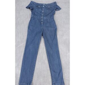 Denim Blvd Los Angeles Off Shoulder Button Front Denim Jumpsuit Small